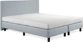 Boxspring Sofia luxe ijsblauw 80x220 incl. wit matras, hoofdbord glad uitgevoerd.