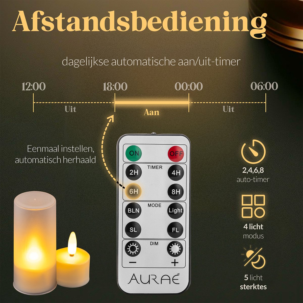 Aurae Oplaadbare Waxinelichtjes 12x - Theelichtjes Oplaadbaar - 60+ Branduren - Led Kaarsen met Afstandsbediening - Flikkerende Vlam - met Lader - Kerst Kaarsen — cadeau in Wonen & Interieur - foto 2