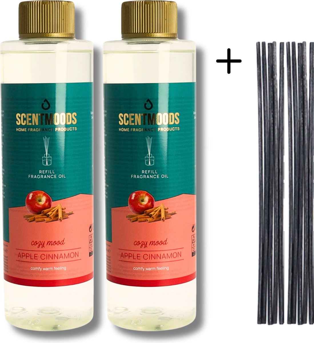 Goedkoopste Scentmoods Geurstokjes Navulling Appel Kaneel Set van 2 12 Geurstokjes - Geurverspreider - Luchtverfrisser - Huisparfum - 400ml x 2
