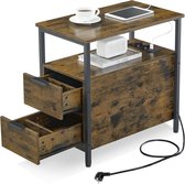 MIRA Home - Bijzettafel - Nachtkastje - Stekker - Slaapkamer - Vintage bruin - 60x35x61