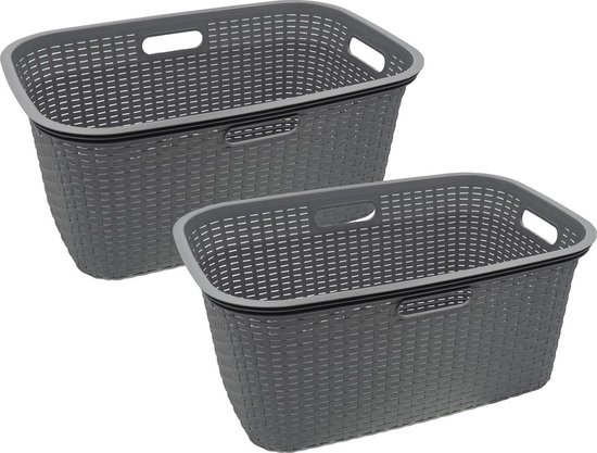 Plasticforte Wasmand - 35L - zilvergrijs - rotan - 53 x 36 x 26 cm - Wasmanden - PlasticForte