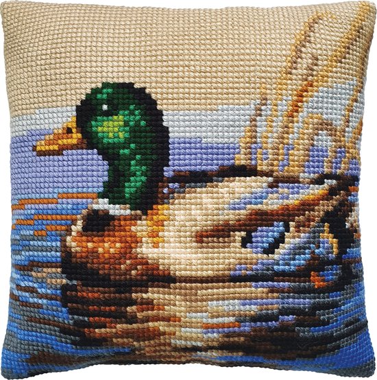 Collection D'Art - Borduurpakket Kussen Eend - Voorbedrukt canvas- 50.5449