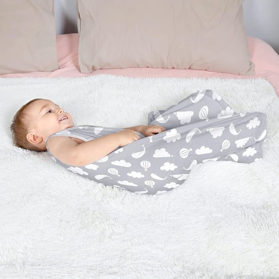 Mosebears Zomerslaapzak voor baby's, 0,5 TOG, 100% ademend katoen (2-delig, grijs, M 6-12 maanden