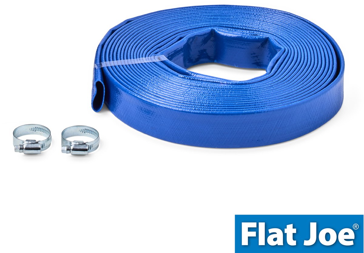 Flat Joe ® 25mm Waterslang SET - 10mtr flexibele slang 25mm - incl. 2 slangklemmen - waterafvoer - pompslang voor dompelpomp - platte waterslang