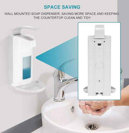 HOUSEHOLD WORLD Eurodispenser met wandbevestiging en elleboogdruk voor ontsmettingsmiddelen en handzeep, witte zeepdispenser van aluminium, 500 ml HOUSEHOLD WORLD Eurodispenser met wandbevestiging en elleboogdruk voor ontsmettingsmiddelen en handzeep, witte zeepdispenser van aluminium, 500 ml