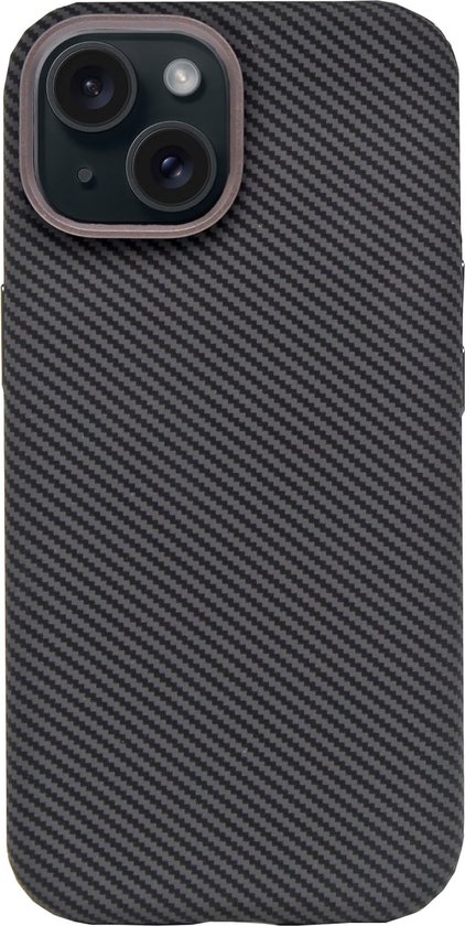 IYUPP Hoesje geschikt voor iPhone 15 Hoesje Carbon - Geschikt voor MagSafe - Carbon Textuur - Shockproof Back Cover - Zwart