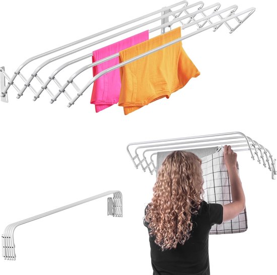 Inklapbaar Wasrek voor Aan de Muur, Uitschuifbare Droogrek voor Kleding