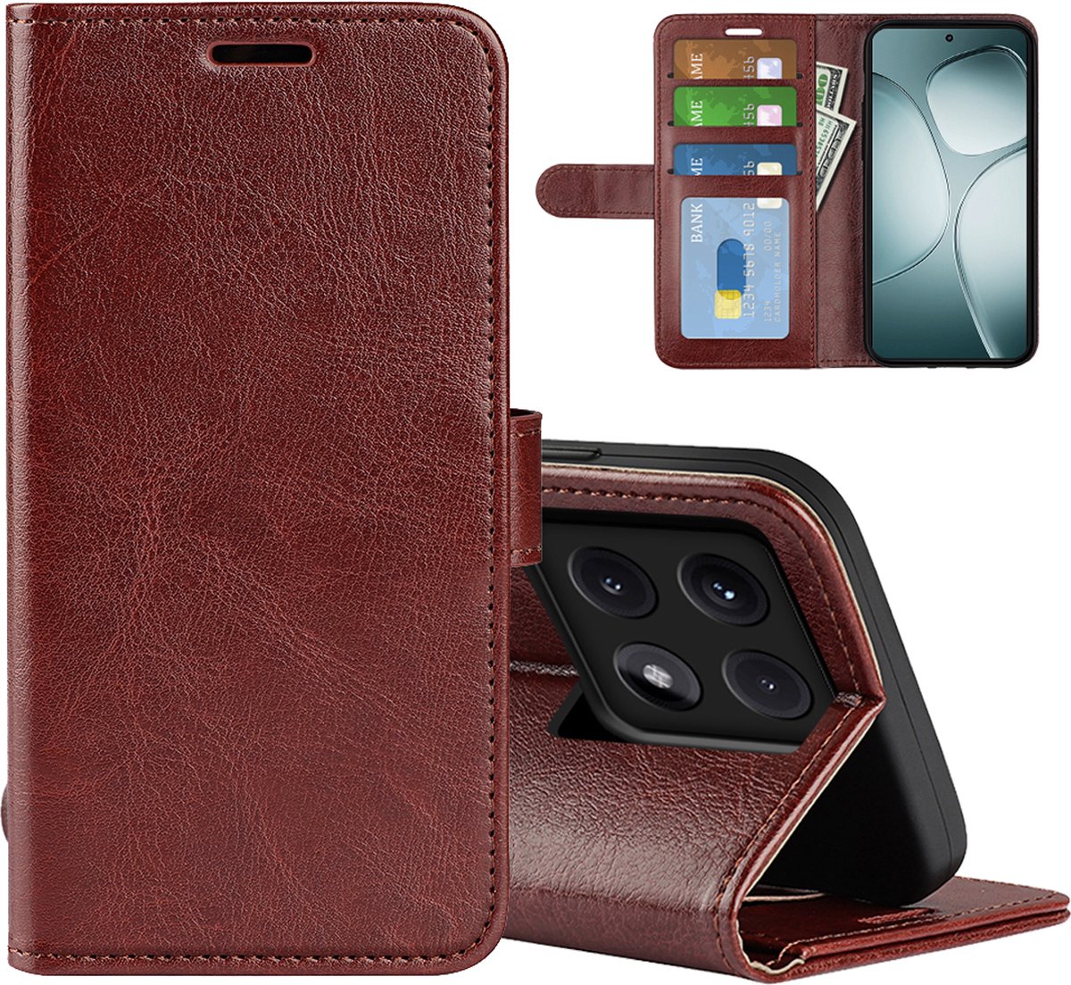 MobyDefend Hoesje - Geschikt voor Xiaomi 14T - Wallet Book Case (Sluiting Achterkant) - Bruin