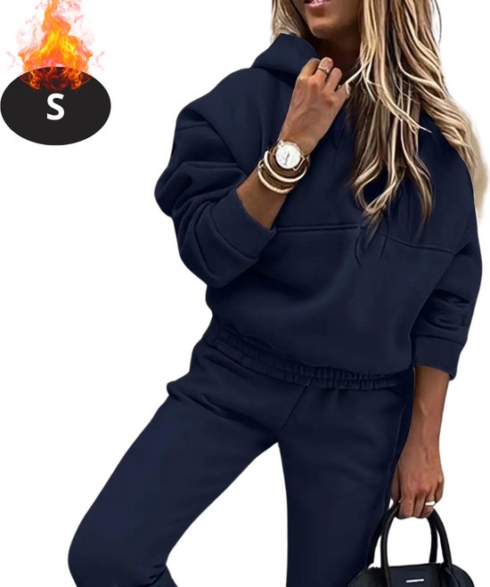 Livano Joggingpak - Huispak - Volwassenen - Trainingspak - Comfortabel - Joggingsbroek - Tracksuit - Dames - Marineblauw - S