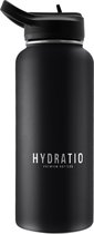Hydratio Fusion Thermos Bottle Zwart 1L - Bouteille Thermos - Bouteille d'eau 1 Litre - Gourde 1 Litre - Anti-fuite - Sans BPA - Gourdes - Gourdes de Sport - Zwart