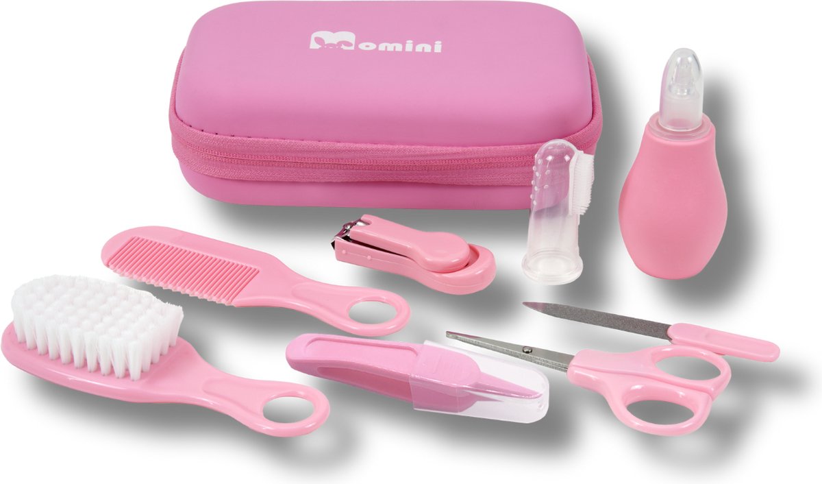 Goedkoopste Momini BabyCare Pinky Babyverzorgingsset - 8-delige Multifunctionele Baby Cadeauset - Veilig en Stijlvol - Roze