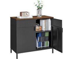 O'DADDY® Opbergkast Metaal Met Deuren - TV-Meubel - Veel Opbergruimte & Flexibel - TV Kast - Dressoir - Opbergkast Binnen - 80 cm - Zwart/Vintage Bruin