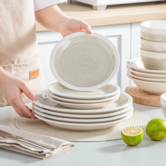 Service de table de Luxe - 16 pièces - 4 personnes - Porcelaine - Service d'assiettes - Assiettes à dîner - Assiettes à dessert - Bols - Bol à pâtes - Beige