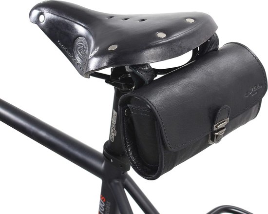 Zwart leren zadeltas voor fiets - Perfecte fietstas voor onderweg — afbeelding 2