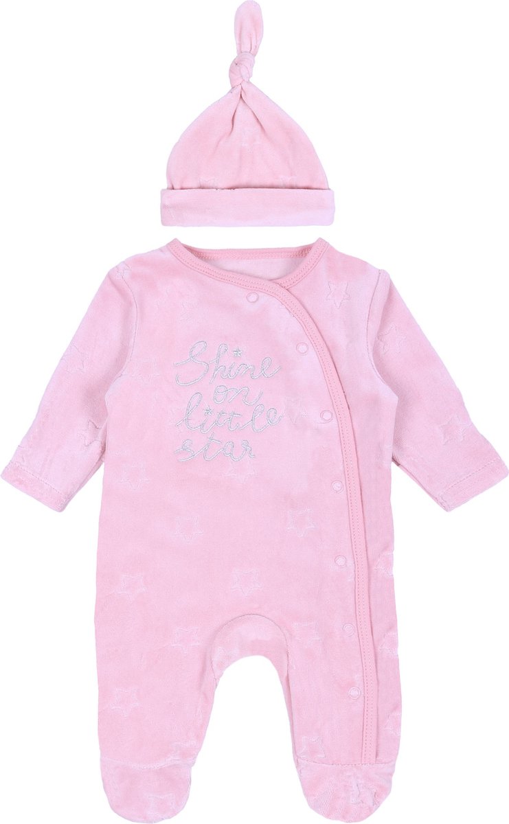 Roze pyjama, romper + muts