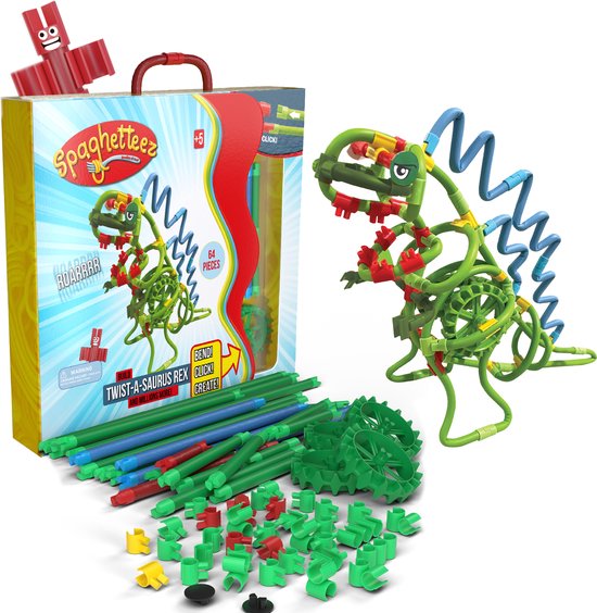 Spaghetteez - Twist-A-Saurus Rex - Flexibele Bouwstaafjes - Speelgoed 5,6,7,8 Jaar Jongens en Meisjes- Constructie Speelgoed- Montessori Speelgoed- Educatief Speelgoed