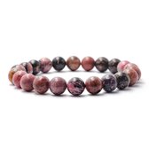 Bixorp Gems Matrix Rhodoniet Edelstenen Armband - Gepolijste Edelsteen Kralenarmband - 17cm