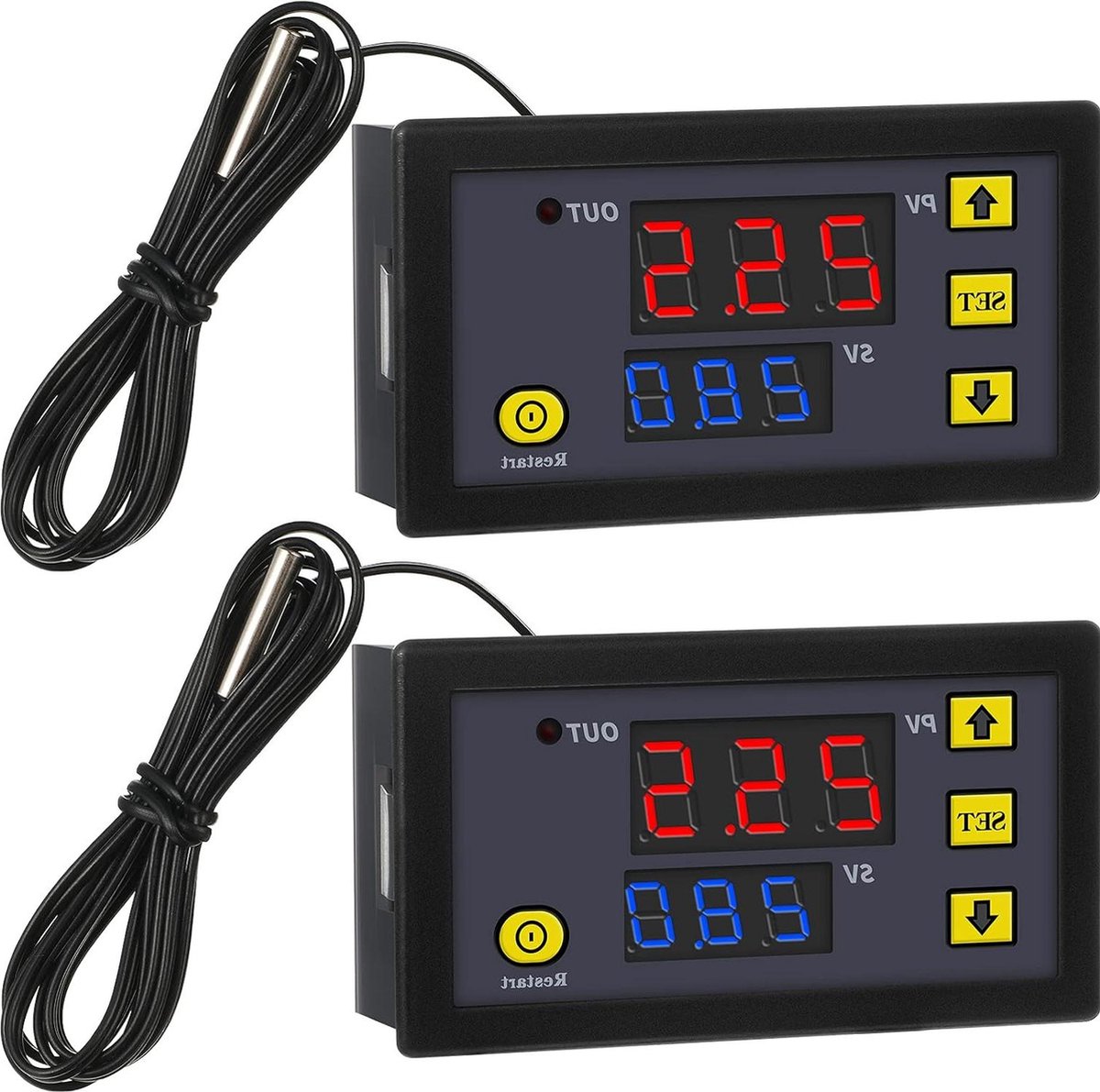 Digitale lcd-thermostaat temperatuurregelaar -DC 12 V 20 A- besturingsschakelaar -50-110 graden Celsius- met temperatuursonde alarm bij hoge temperatuur voor koelkast transparant 2 stuks. .