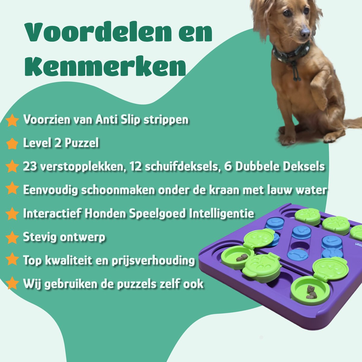 Mister Mill Puzzel Hond - Interactieve Hondenpuzzel - Intelligentiespeelgoed Hond / Kat - Denkspel Hond - Schatkist - Level 2 - Snuffel Schat - Interactieve Hond - Interactief Kattenspeelgoed - 30 x 27 CM — afbeelding 4