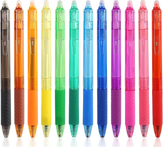 Ainy - Set de stylos effaçables colorés 12 pièces | stylos effaçables de couleur pour trousse ou trousse | Coffret cadeau de stylos à bille à dessin idéal pour enfants et adultes