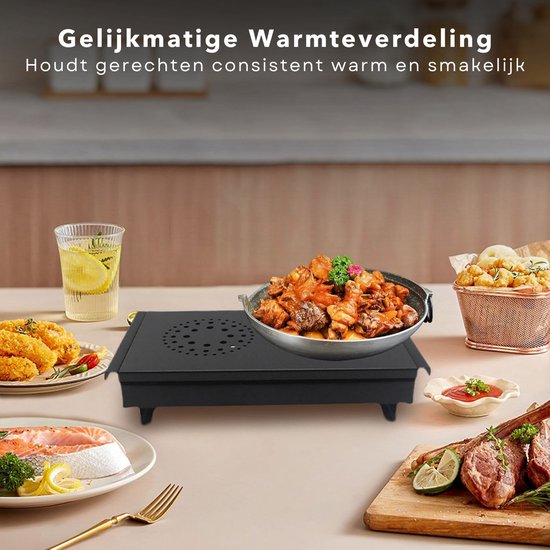 Warmhoudplaat met Waxinelichtje - Aluminium - Voedselverwarmer - Warmhoud Plaat - Warmhouder - Non-Stick Rechaud - 33x17.5 cm - Roestvrijstaal — afbeelding 4