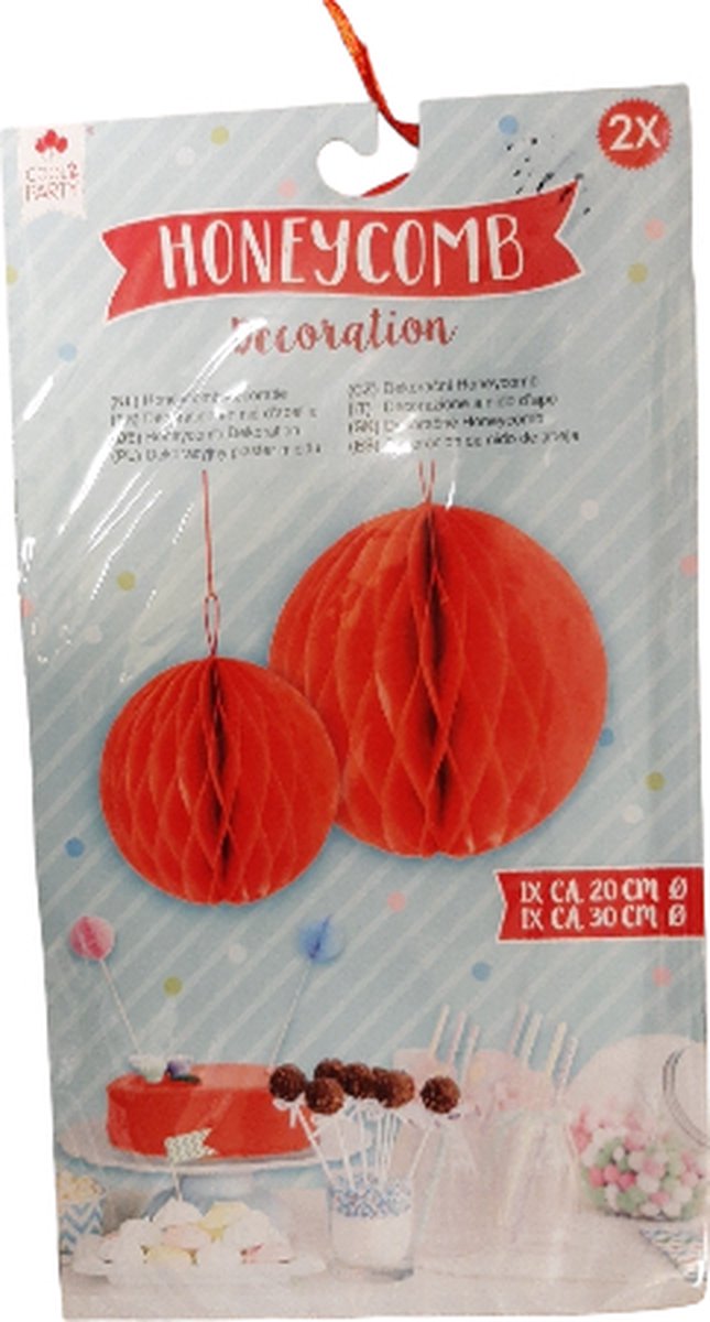 Honeycomb decoratie - rood - 2 stuks - Feest decoratie