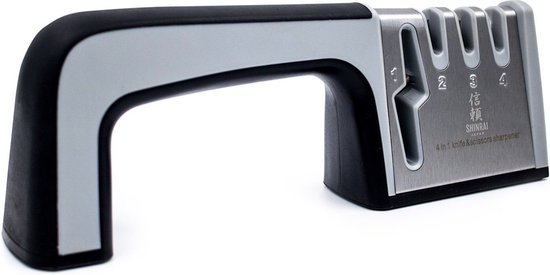 Foto: Shinrai knives professionele 4 in 1 messenslijper geschikt voor messen en scharen duurzaam en compact design
