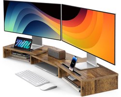 Sounix Monitor standaard - Monitorstandaard - Monitor Verhoger - 1 of 2 montors - Verstelbaar - Donkerbruin