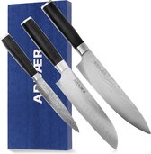 Bol.com Arbaer Messenset 3-delig - Japanse Damascus Print - Pakka Houten Handvat - In Geschenkdoos aanbieding