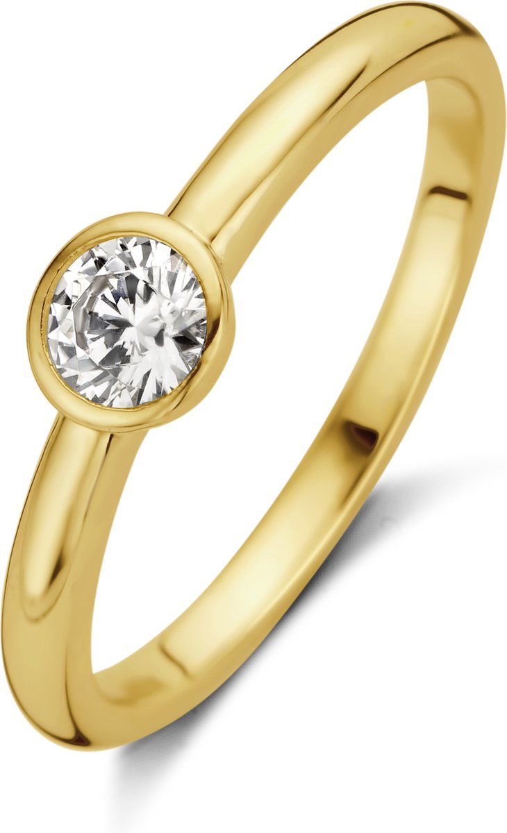 New Bling 9NB-0526-58 Zilveren Ring Dames - Zirkonia - 4mm - Solitair - Maat 58 - Goudkleurig