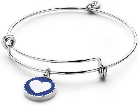 CO88 Collection 8CB 90186 Bracelet en acier avec Pendentifs - Coeur - Taille unique - Argenté / Blauw
