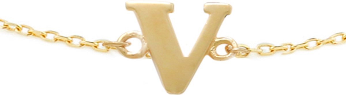 New Bling 9NBG-901V Gouden Armband met Letter V - 6mm - Ankerschakel - 16+1+1cm - Initiaal sieraad - 14 Karaat - Goud