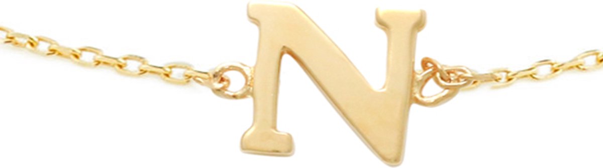 New Bling 9NBG-901N Gouden Armband met Letter N - 6mm - Ankerschakel - 16+1+1cm - Initiaal sieraad - 14 Karaat - Goud