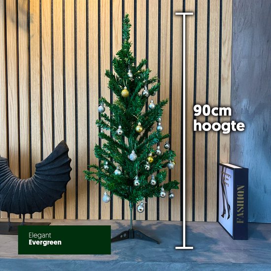 Elegant Evergreen - Artificial Kunstkerstboom - PVC - 90cm - 150 takken - inclusief set kerstballen- Snelle Montage.
