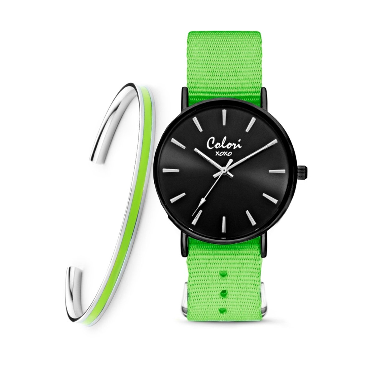 Colori XOXO 5 COL550 Horloge Geschenkset met Armband - Nato Band - Groen - ø 36 mm