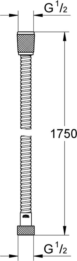 Technische tekening van een doucheslang met afmetingen: 1750 mm lengte en G 1/2 aansluiting.