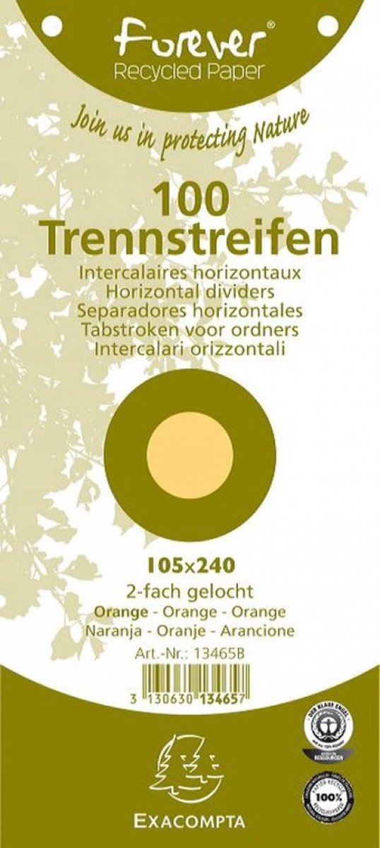 Exacompta Scheidingsstroken rechthoekig 180 g/m², gerecycleerd, met perforatie, oranje