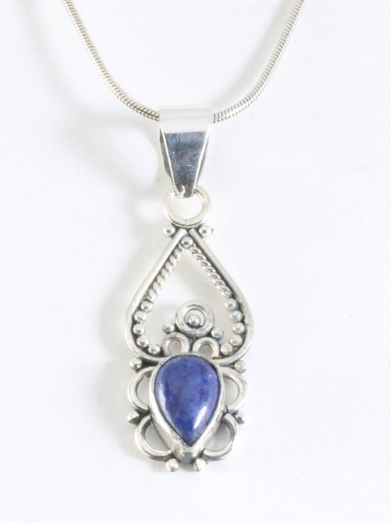 Pendentif fin en argent ajouré avec lapis lazuli sur chaîne