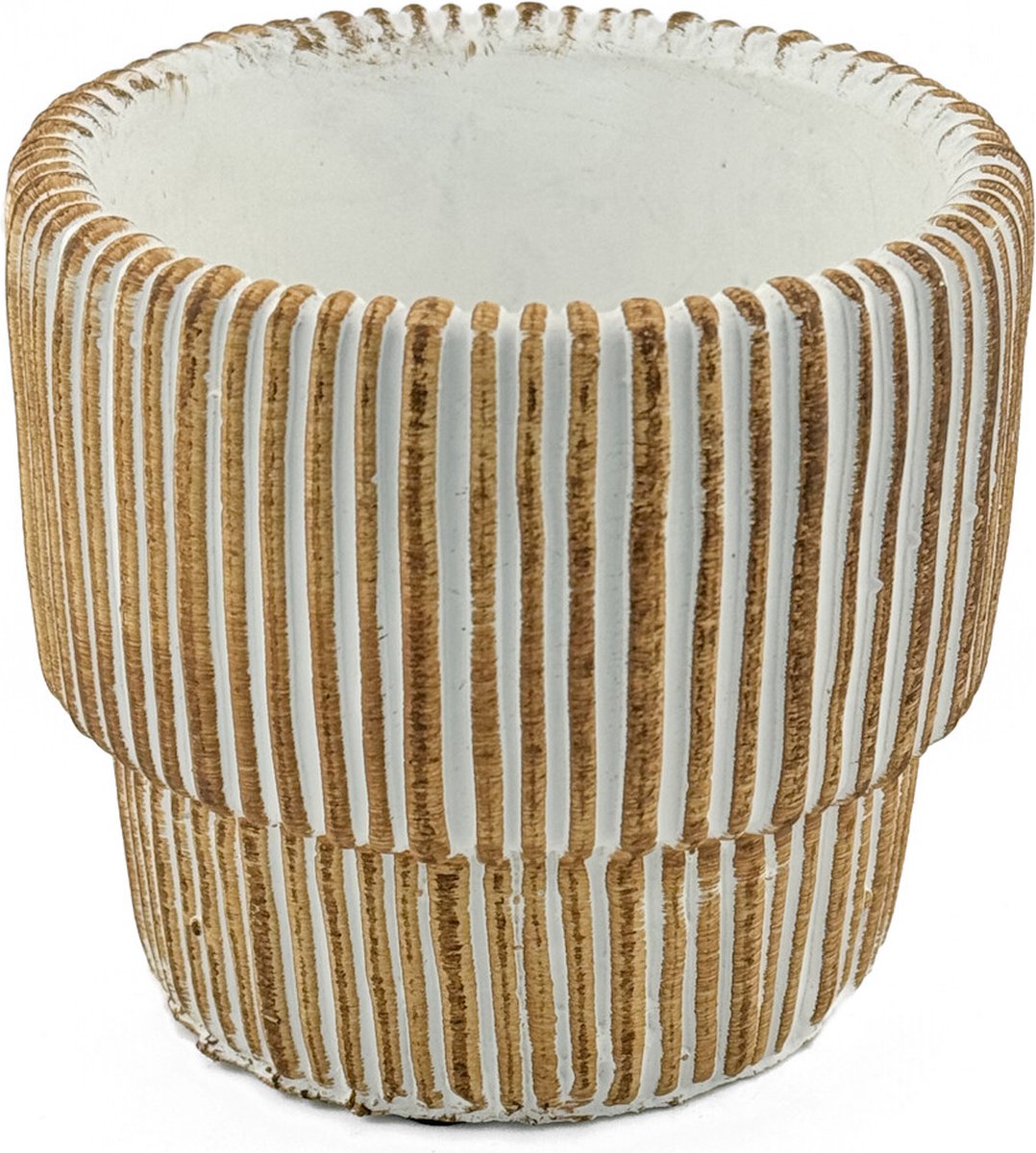 HomeBound by KY | Aardewerk bloempot sandstone striped | bloempot voor binnen | 11x11x10,5cm | wit met bruin gestreepte bloempot