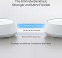 Twee witte Deco routers met indicatie van 5 GHz Wi-Fi, 2.4 GHz Wi-Fi en Ethernet verbindingen.