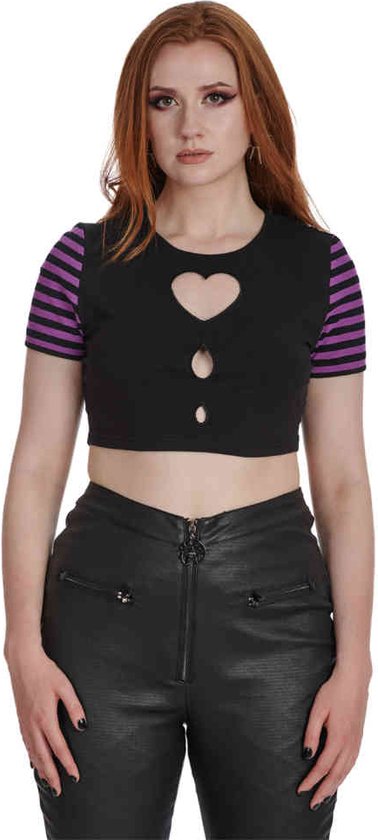 Banned - Aiko Cut Out Crop top - S - Paars/Zwart