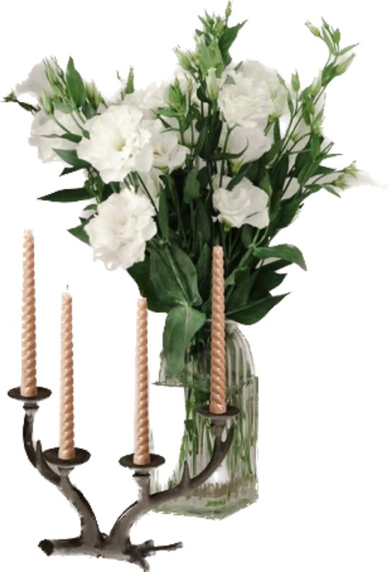 Kandelaar voor 4 kaarsen hout white wash 45cm