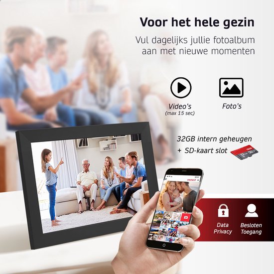 BrightLife Digitale Fotolijst met Frameo App - 10.1 inch - HD Resolutie - Fotokader - WiFi - IPS Touchscreen - 32GB - Valentijn
