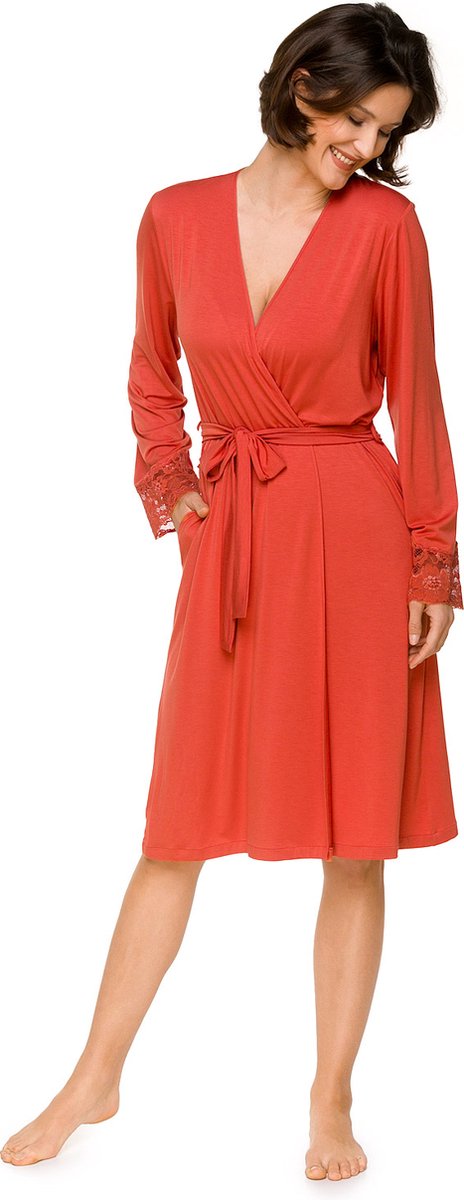 Dames kimono Belle-ochtendjas-kanten details-rood-maat XL/XXL