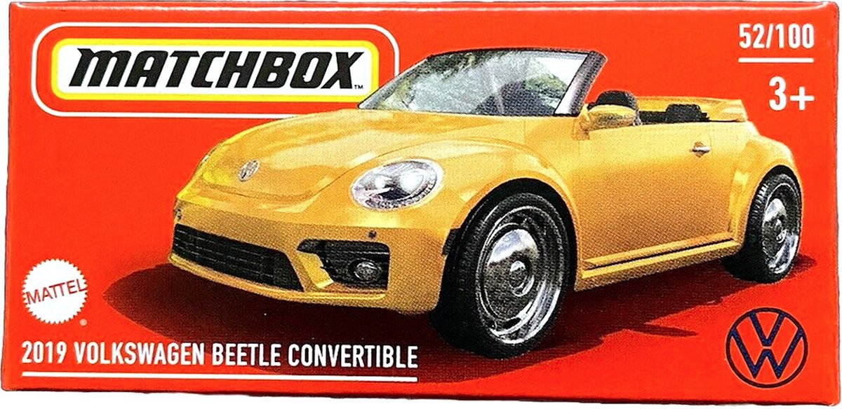 VOLKSWAGEN BEETLE 2019 CONVERTIBLE 52/100 MATCHBOX 1:64 YELLOW CABRIO