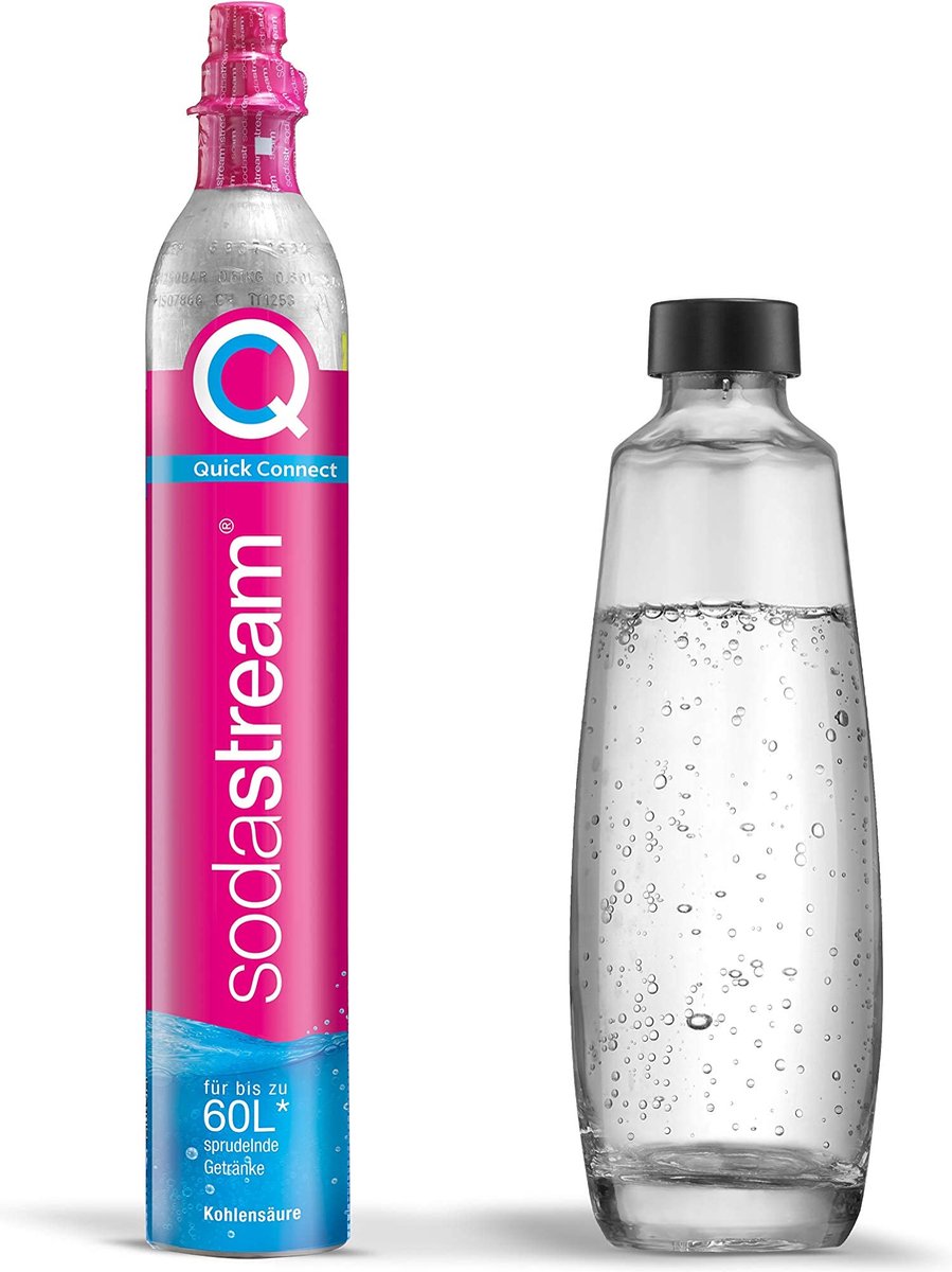 SodaStream Quick Connect CO2-reservecilinder CQC + glazen fles