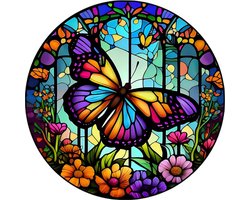 oCreon 5D DIY Glas in Lood Vlinder Diamond Painting Kit 30x30 cm – Volledige Set voor Volwassenen