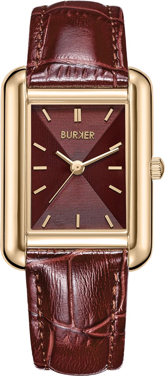 BURKER Olivia Horloge Dames - Vierkant - Goud Burgundy - Leren Band - 29mm