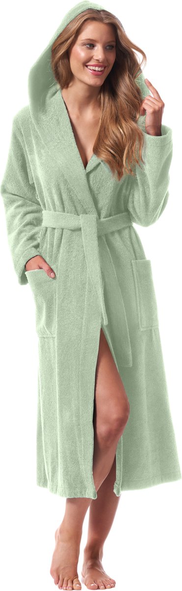 Morgenstern Badjas Dames - Capuchon - 100% Badstof Katoen - Groen