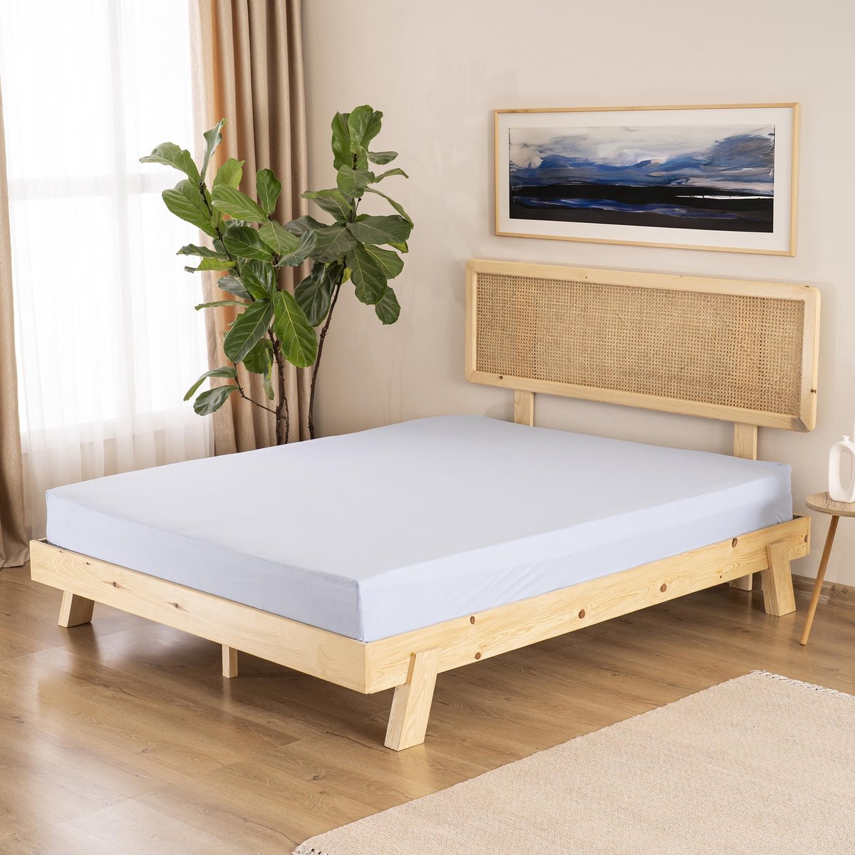 La'Moussawi ® Hoogwaardig Katoenen Hoeslaken voor Comfortabele Nachtrust, Zacht en Ademend, Lichtblauw, 200 x 200 x 30 cm